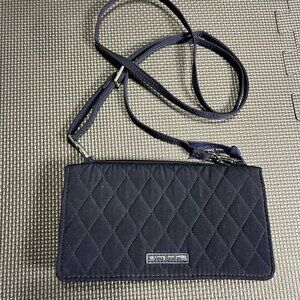 Vera Bradley Navy Quilted Crossbody Wallet With Adjustable Strap & Multiple Card